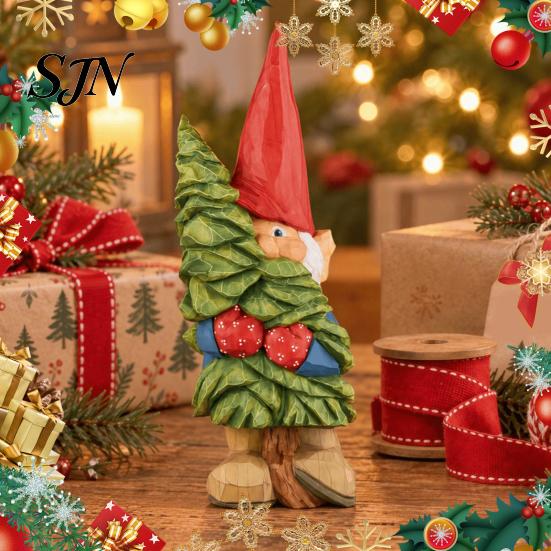 Small Statue Collections Rustic Resin Gnome Ornament, Hand Painted Nordic Style Dwarf Figurine for Holiday Home Ornaments Decor and Garden Decoration,