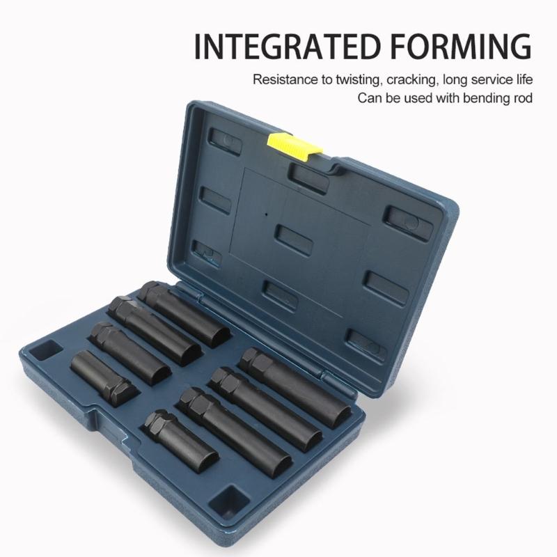 8Pcs High Strength Universal Ergonomic Wheel Lock Removal Tool Kit For SAE and Metric Lug Nut for Easy Tire Changes