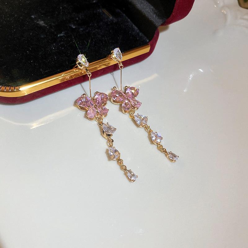 Женские серьги GemChic, изысканные длинные серьги-гвоздики с бахромой в виде бабочки и цирконием, на день рождения, на Рождество, в виде кисточки
