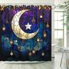 Dreamy Starry Night Moon and Stars Stained Glass Style Waterproof Shower Curtain for Bathroom Decor, Modern Art Design