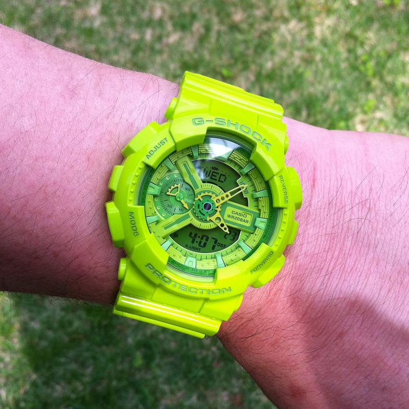 Casio Серия G-SHOCK с двойным дисплеем (ЖК/Стрелочным) Яркий уличный цветной дисплей Механизм Кварцевый Механизм Ремешок из смолы Японский и GA-110B-3D