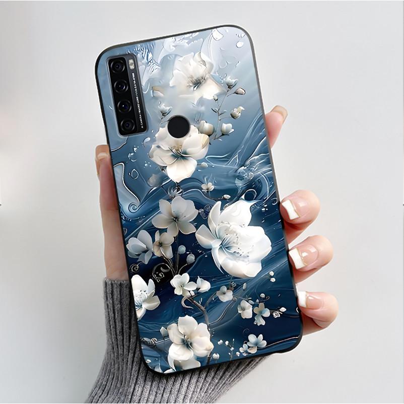 Для чехла TCL 20 SE 20SE Силиконовый Цветок нарисованный ТПУ Черный Funda для чехла TCL 20 SE TCL20SE TCL20 SE Защитный Coque etui Чехол