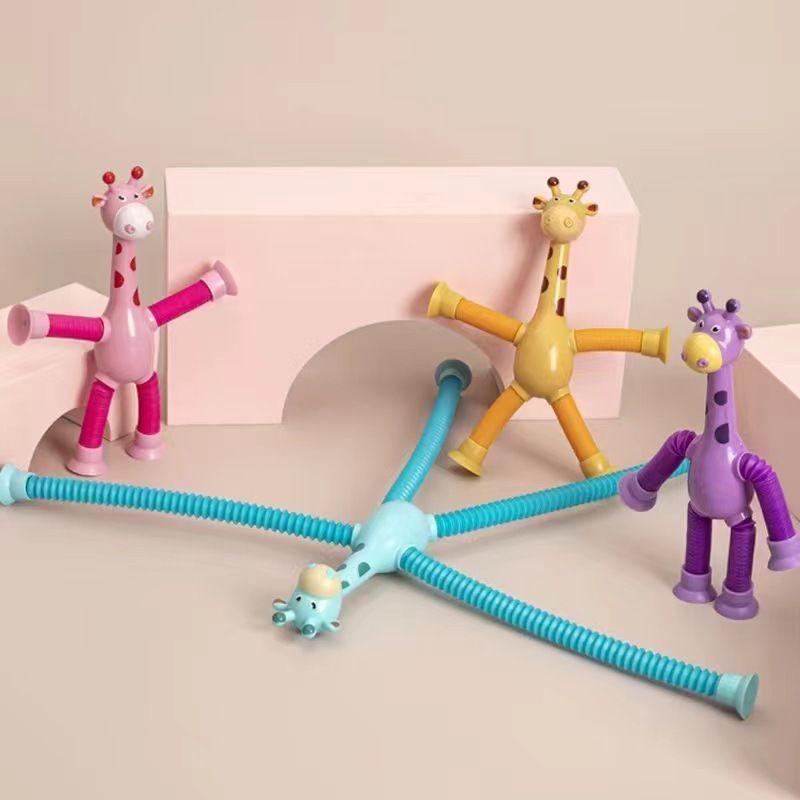 Luminous Changeable Giraffe Extension Tube Children's Educational Toys Cartoon Suction Cup Parent-Child Interactive Educational Decompression