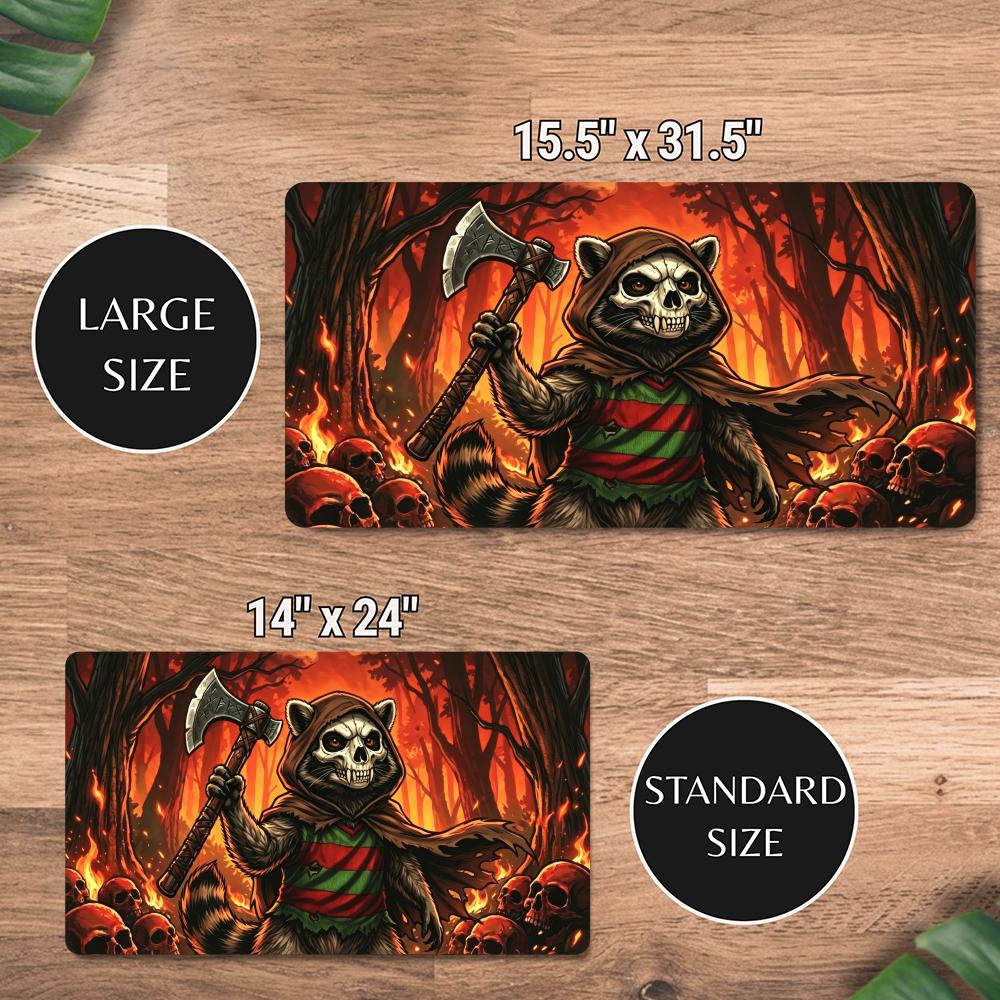 Horror Raccoon Axe MTG Playmat TCG Game Mat with Zones Magic The Gathering Trading Card Game Play Mat Non-Slip Rubber Mouse Pad