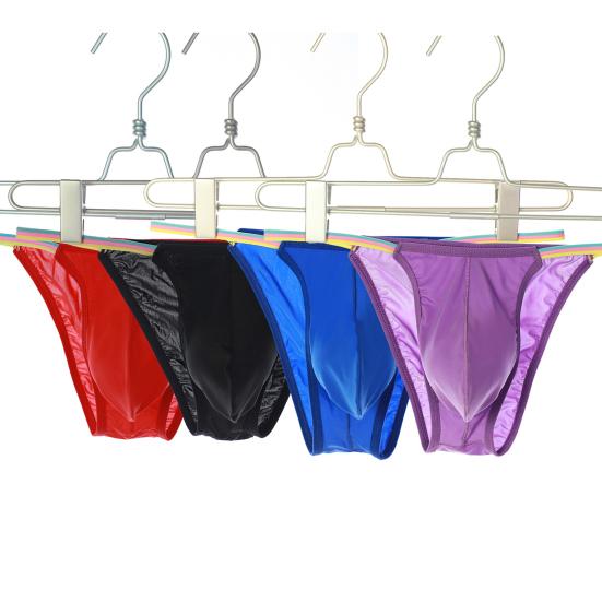 Men Thong Colorful Waistband Stretch Ice Silk Solid Color Sexy U Convex Briefs