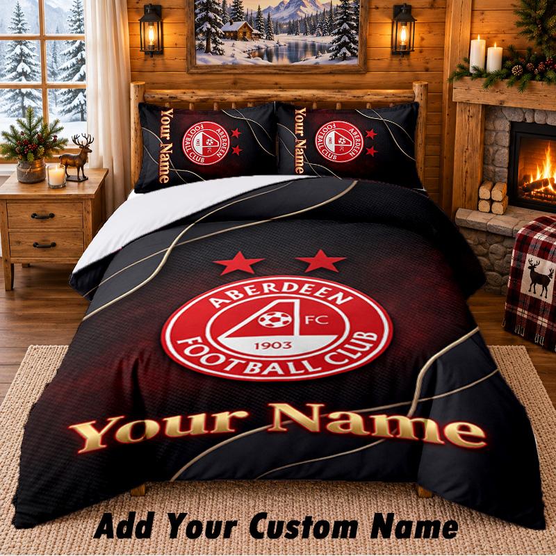 Aberdeen FC Pattern Bedding 3Pcs Set Custom Name, Bed Sheet And Pillowcases For Home Bedroom