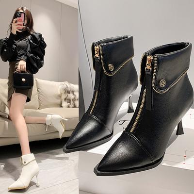 Модные остроносые ботинки женская обувь зимняя обувь дизайнерские ботинки на молнии женские остроносые женские туфли 2024 модные туфли на высоком каблуке