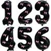 32inch Aluminum Film Black Bow Number Balloons Ribbon Bows Balloons for Birthday Decoration Supplies Anniversary Number Balloons