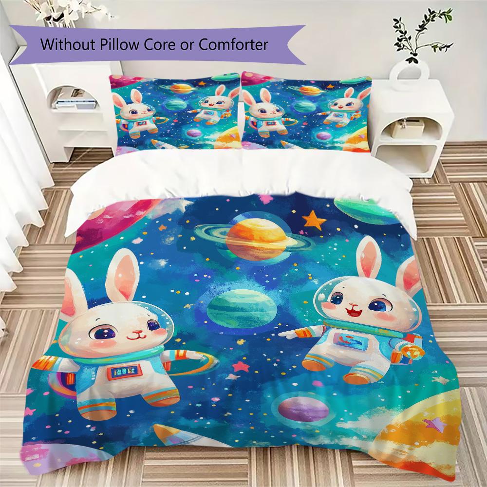 Colorful space rabbit Pattern Bedding,Quilt Set Quilt Cover Pillowcase Home Birthday Gift (1*duvet cover+2*pillowcase,without core)XSJT0917247