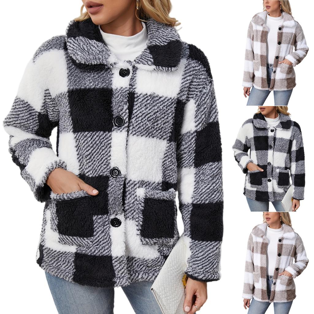 Women's Fashion Thickened Double-sided Plush Plaid Single-breasted Button-up Jacket