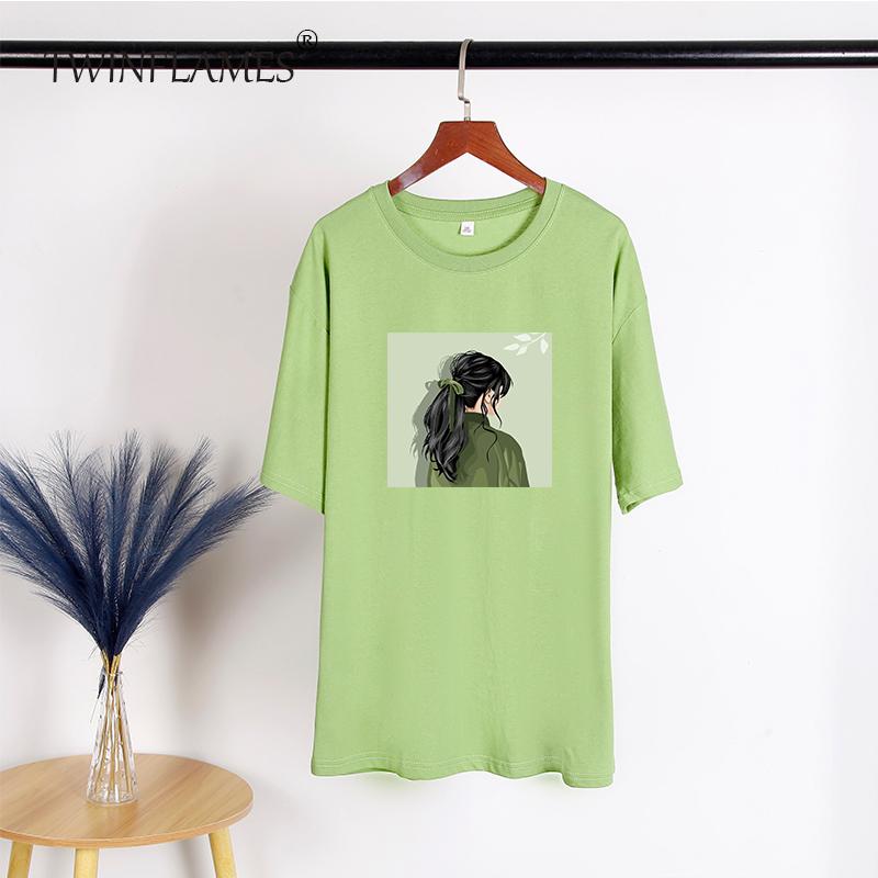 Printed Short Sleeve T-shirt Women Loose Cotton O-neck Tees Female Chic Aesthetic Graphic Pullover Tops