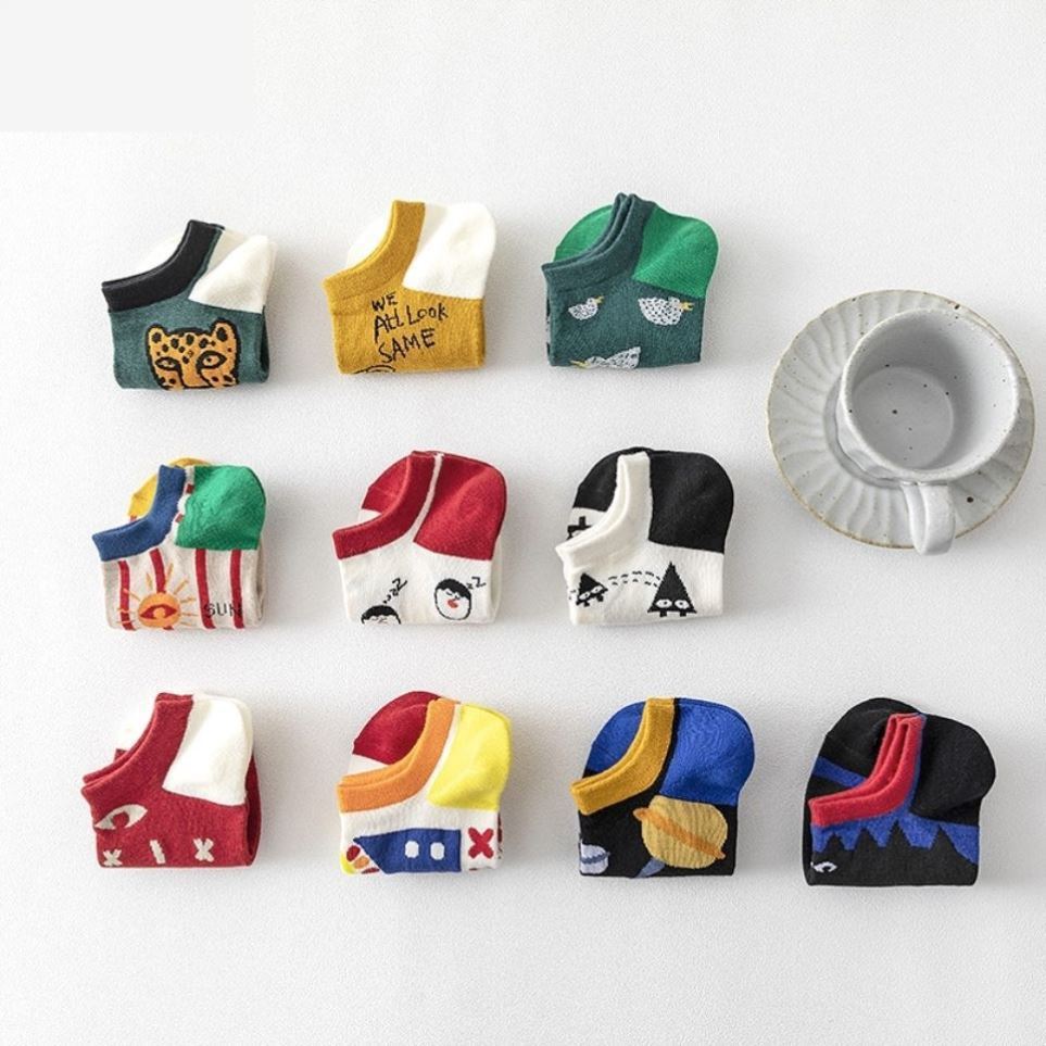 Набор мужских носков 10 пар Мультяшные Модные Универсальные Повседневные Носки-подследники Тонкие С низкой посадкой Удобные Дышащие Хлопковые носки