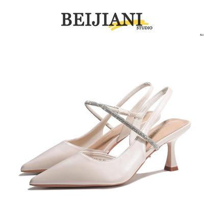 BEIJIANI A3289-46 Цепочка со стразами, туфли-лодочки с открытым носком на шпильке с одним ремешком