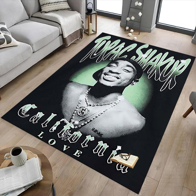1 шт. Тупак Шакур California Love Напольный коврик для домашнего офиса, Прочный полиэстер, Легкий в уходе, Декор для офиса, Городской стиль, Нескользящая основа