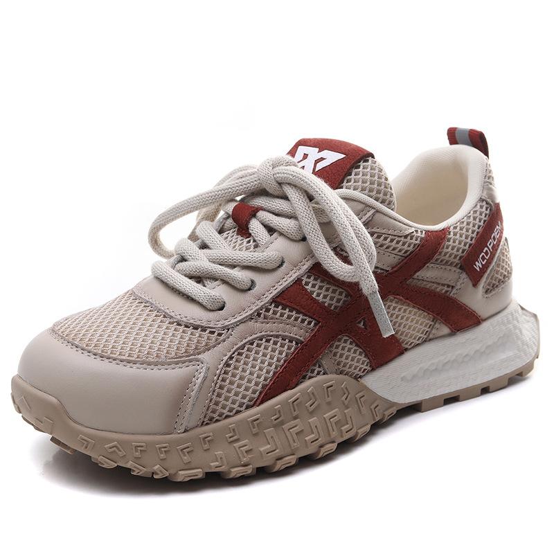 Johnature Спортивная повседневная женская обувь, дышащая сетчатая вставка, натуральная кожа, шнуровка, удобные кроссовки