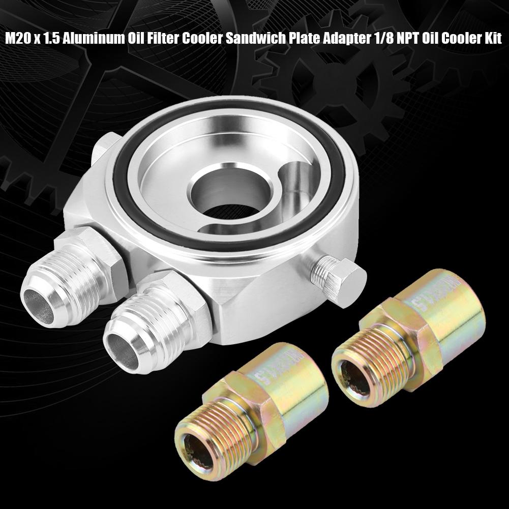 M20 x 1.5 Aluminum Oil Filter Cooler Plate Adapter 1/8 NPT Oil Cooler Kit Silver
