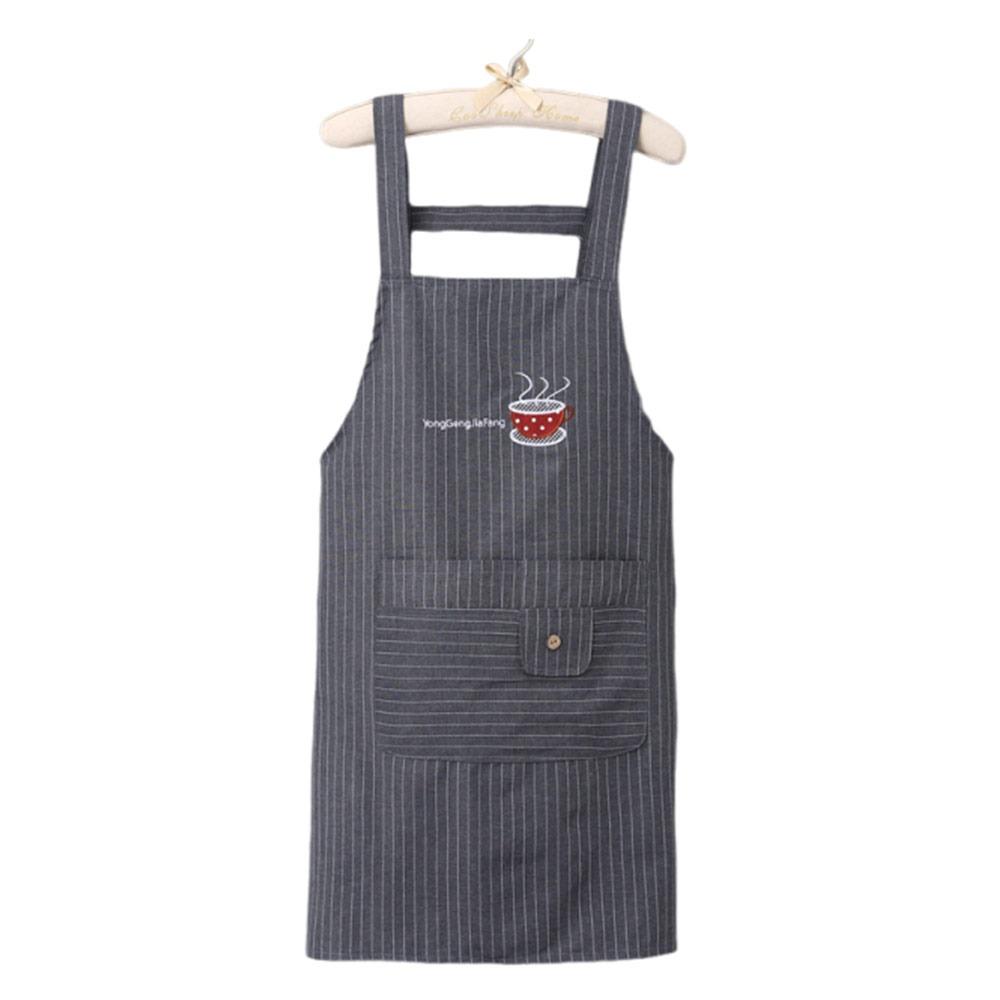 Stripe Design Cotton Apron Sleeveless Cooking Apron Two Front Pockets Women Apron Coffee House