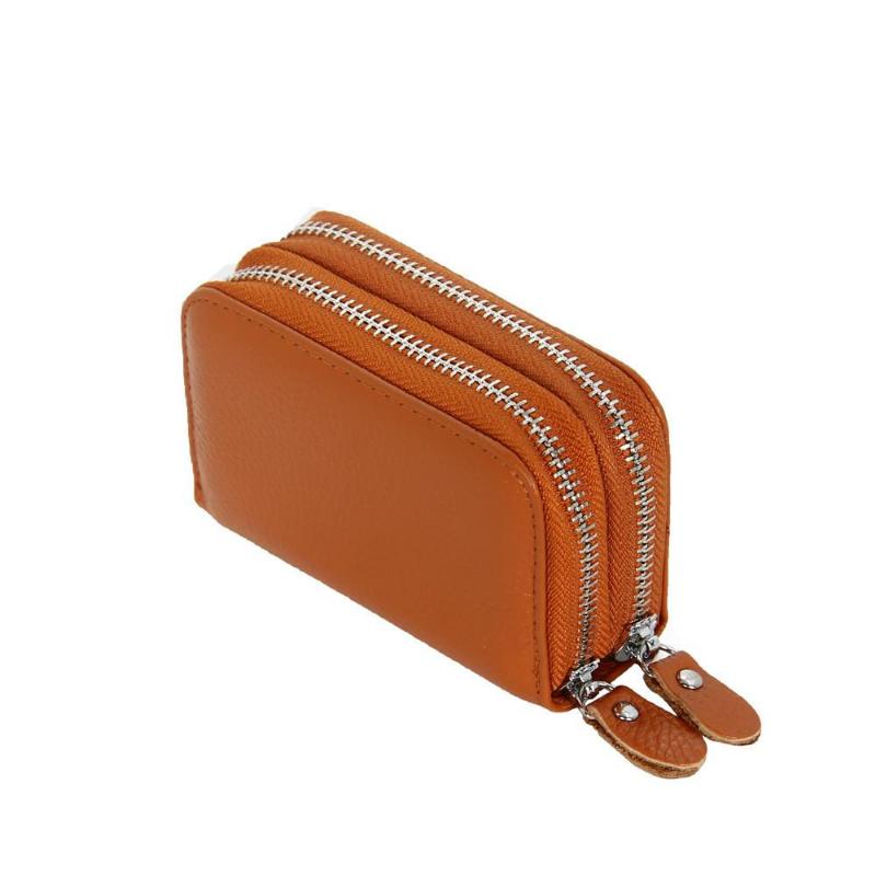 Держатель для карт из цельной воловьей кожи с несколькими отделениями для карт, защитой от сканирования, двойной молнией, унисекс-кошелек для монет и органайзер для карт