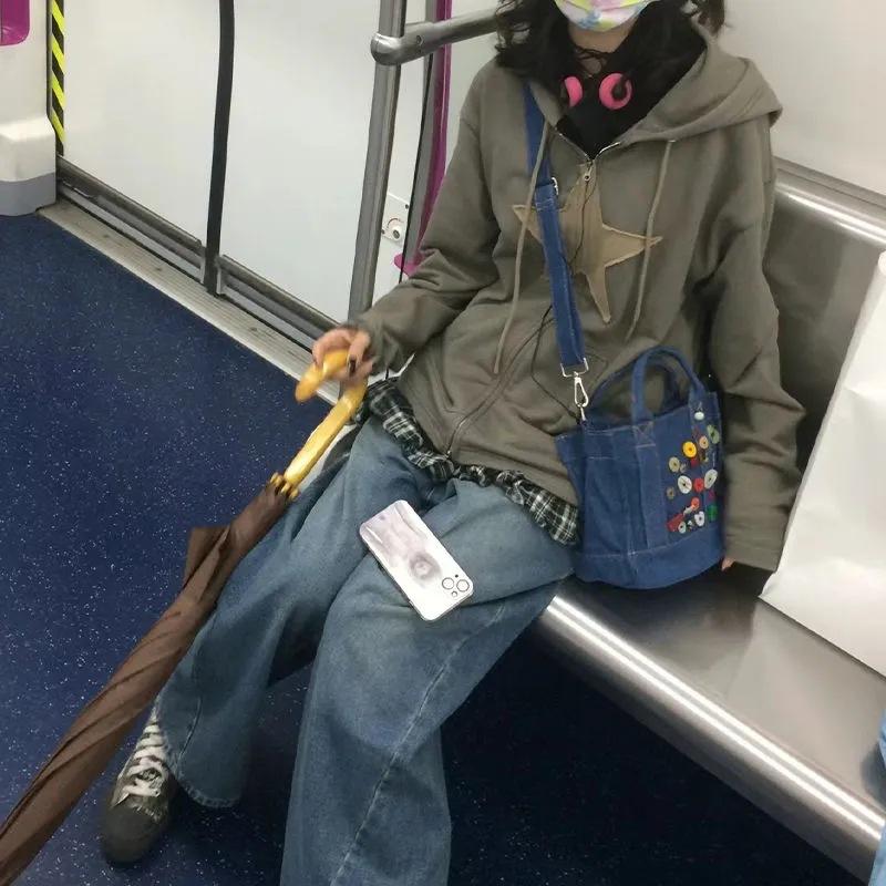 Готический Harajuku, винтажные толстовки со звездами, корейская мода, свободная толстовка на молнии с длинными рукавами в стиле хип-хоп, куртка Y2k, стильная одежда
