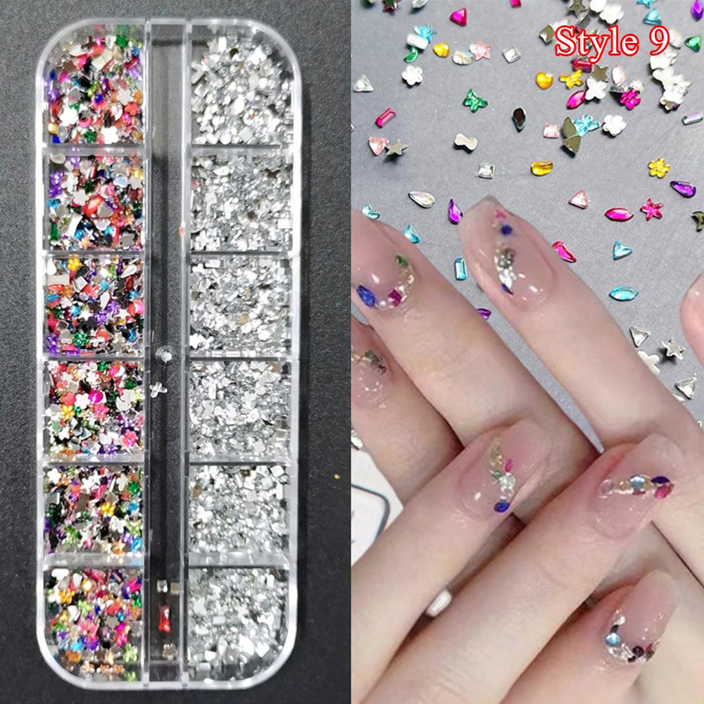 Mix 3D Nail Rhinestones 12 Grids Crystal Diamonds For Nail Art Mini Glitter Diamonds Decorative DIY Nail Art Accessories