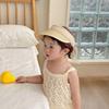New Summer Baby Straw Caps Empty Top Beach Bow Lace Straw Hat Wide Brim Korean Children Sun Hat Vacation