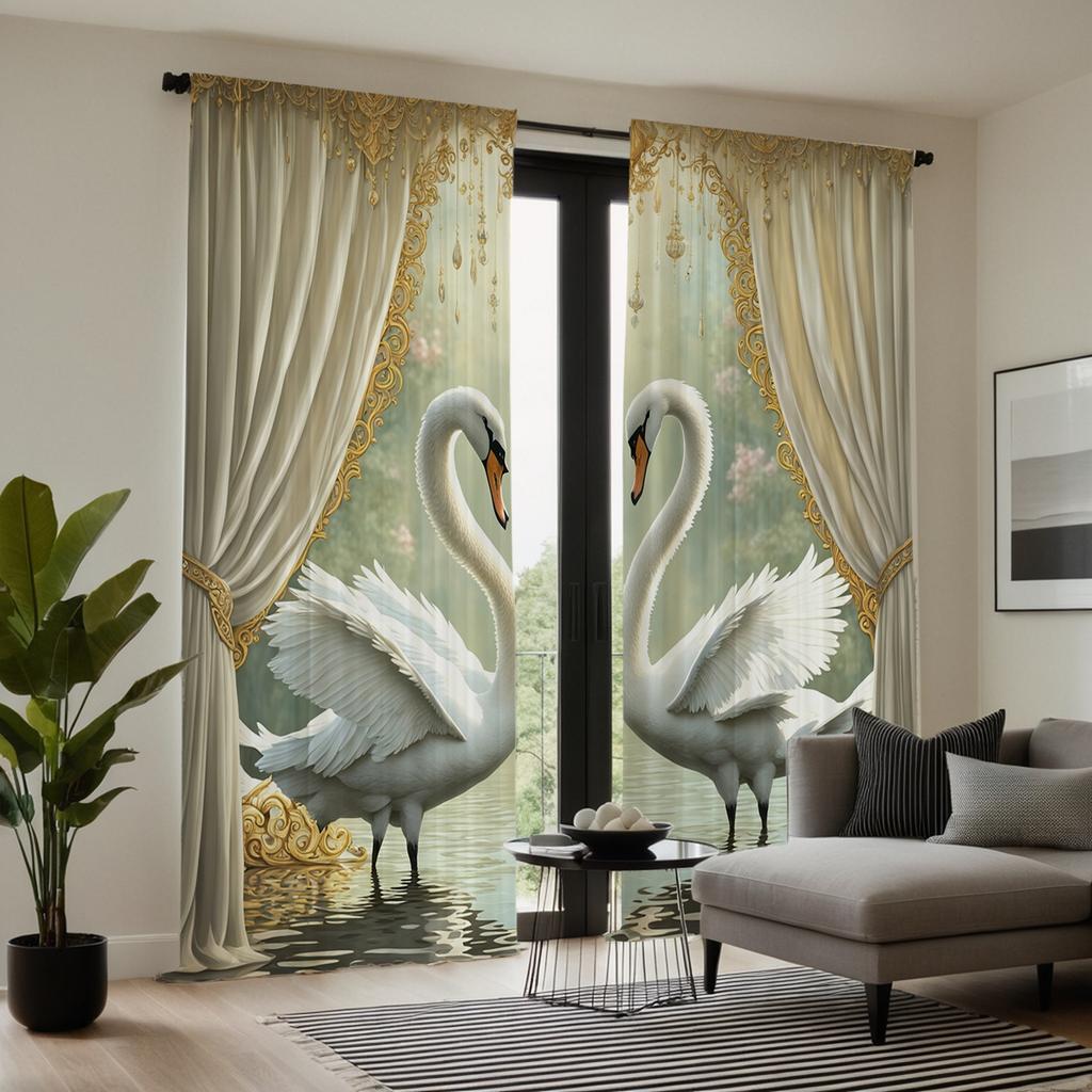 2-х компонентный HD цифровой белый галстук теплый Лебединое озеро занавеска украшение дома стиль украшение гостиная спальня носить штанга эффект занавески