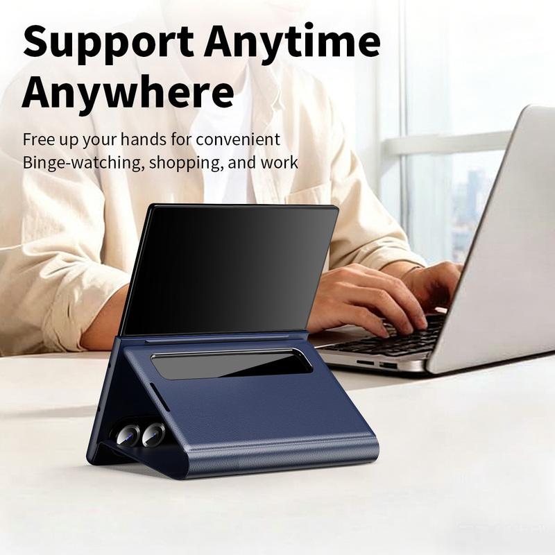 Smart Leather Case for Samsung Galaxy Z Fold 8 Wide Cover Window View Touch Display Flip Shell Fundas for Fold 8 Anti-Fall Case