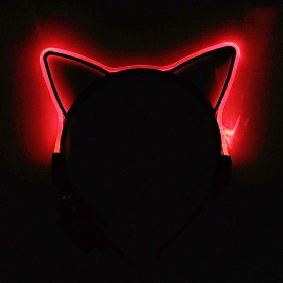 LED Light Cat Ear Hair Hoop Plastic Headband with Anti-Slip Design Men Women Bar Nightclub Hairband Hair Accessory