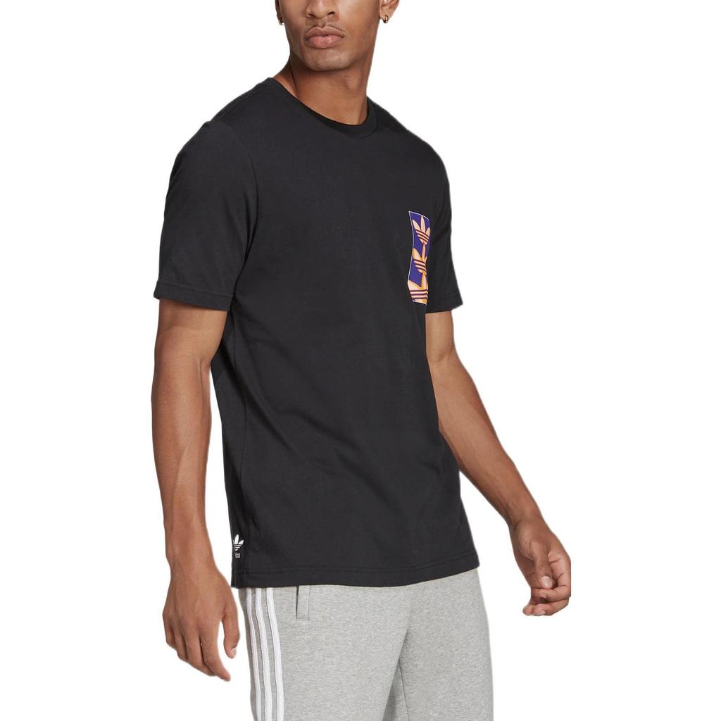 Adidas Originals Trefoil Multi-Logo Print Casual Crew Neck T-Shirt Men Tops Black HC7185