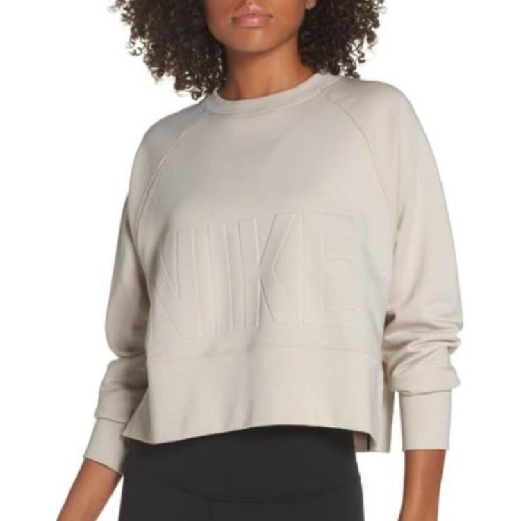 Nike Верх Versa Solid Color Crewneck Sweatshirt Женские топы Ochre-Sand White CD8794-008