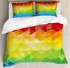 Rainbow Duvet Cover Set,Colorful Abstract Geometric Pattern with Triangle Polygon and Other Shapes Rainbow Bedding Set King Size