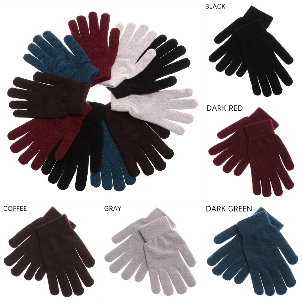 Women Winter Warm Basic Thicken Wool Knitted Mittens Plush Lining Full Fingered Gloves