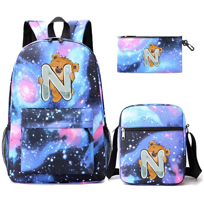 3 шт./компл., рюкзак с 26 английскими буквами, рюкзак для мальчиков и девочек, кавайная сумка на плечо, пенал, студенческая сумка