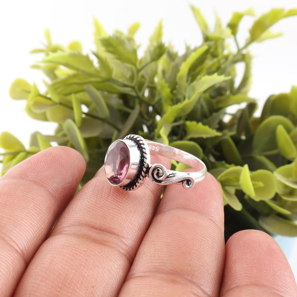 Кольцо с родолитом, Ювелирное изделие ручной работы из серебра, Кольцо из стерлингового серебра 925 пробы, Духовное серебряное кольцо для свадебного подарка