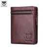 Short Tri-Fold Buckle Zipper Wallet Men's Cow Leather Wallet Coin Purse Money Bag Business Card Holder RFID Holder