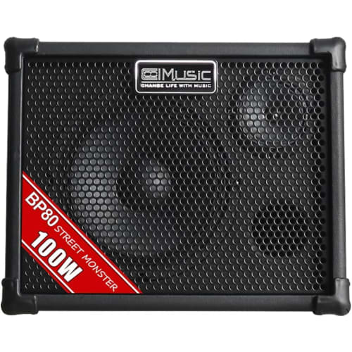 Coolmusic BP80 Battery-Powered Acoustic Guitar Amplifier - Portable BT Amplifier 100W, 6 Inputs, 3-Band EQ, Black