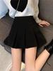 2024 Spring Women's High-Waist Black A-Line Pleated Mini Skirt