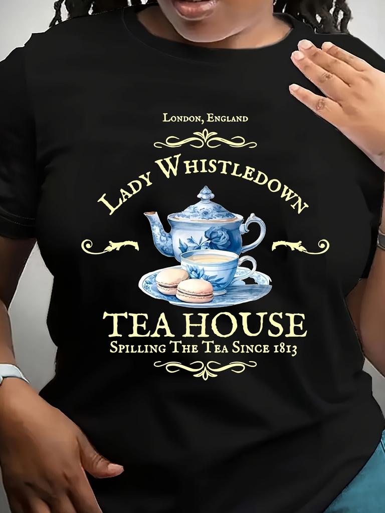 European size - Women'S Vintage British Tea House Graphic T-Shirt - Lady Whistledown Spilling the Tea