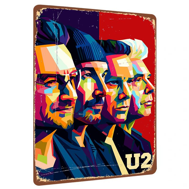 U Band Portrait Metal Wall Art Pop Art Style Decorative Iron Painting for Music Fans Home Decor