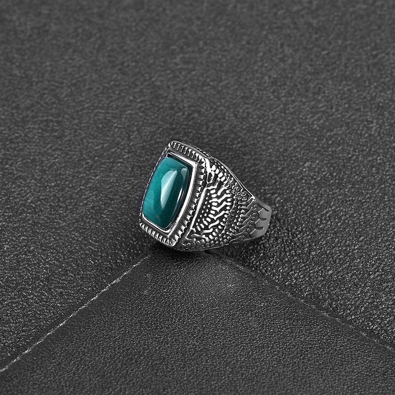 Fashion Men Ring Green Stone Stainless Steel Charm Punk Hiphop Finger Rings Male Charm Jewelry