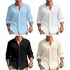 Men Fall Spring Shirt Single-breasted Long Sleeve Solid Color Turn-down Collar Loose Soft Breathable Men Daily Office Top