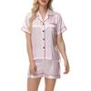 2 шт./комплект женский рубашка шорты костюм плюс размер лацкан короткий рукав атласный полосатый контрастный цвет топ эластичный пояс короткие брюки одежда для отдыха наряд