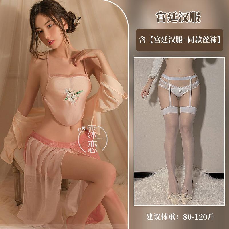 Sexy Underwear Classical Fairy Chiffon Multi-piece Long Dress Sexy Embroidery Belly Pocket Uniform Princess Suit
