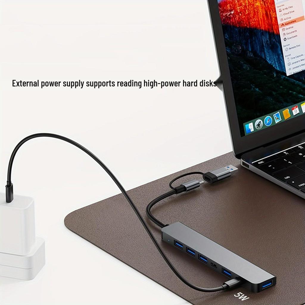 7-в-1 USB-C хаб с двумя головками и многофункциональным USB3.0 сплиттером