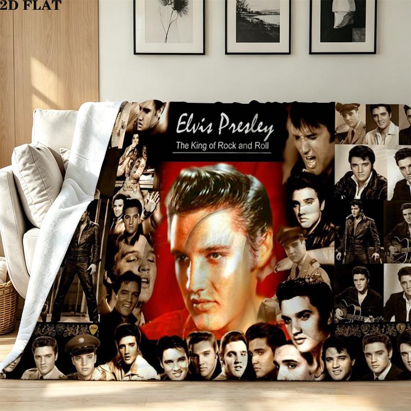 Music Elvis Print Flannel Blanket High Quality Warm Comfortable Cover for All Seasons Perfect for Gifts Home Decor