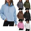 Women's Raglan Sleeve Fleece Loose Coat - Half-Zip Stand Collar Sweatshirt for Autumn and Winter