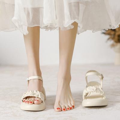 Женские летние сандалии на толстой подошве с открытым носком, новые, повседневные, на толстом каблуке, с мягкой подошвой, пляжные, на высоком каблуке