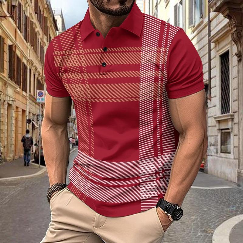 Summer Polo Printed Striped Men's Sports Polo Shirt