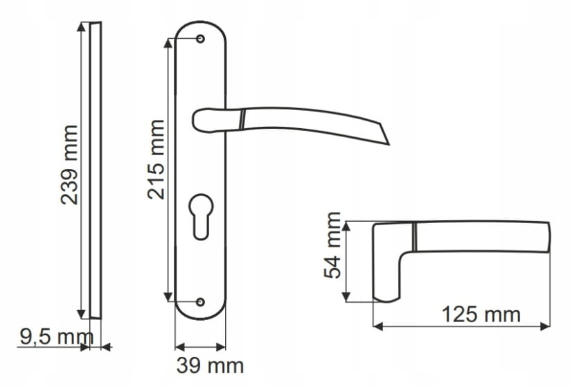 Interior Door Handle, Long Plate for Cylinder Lock, Brushed Nickel