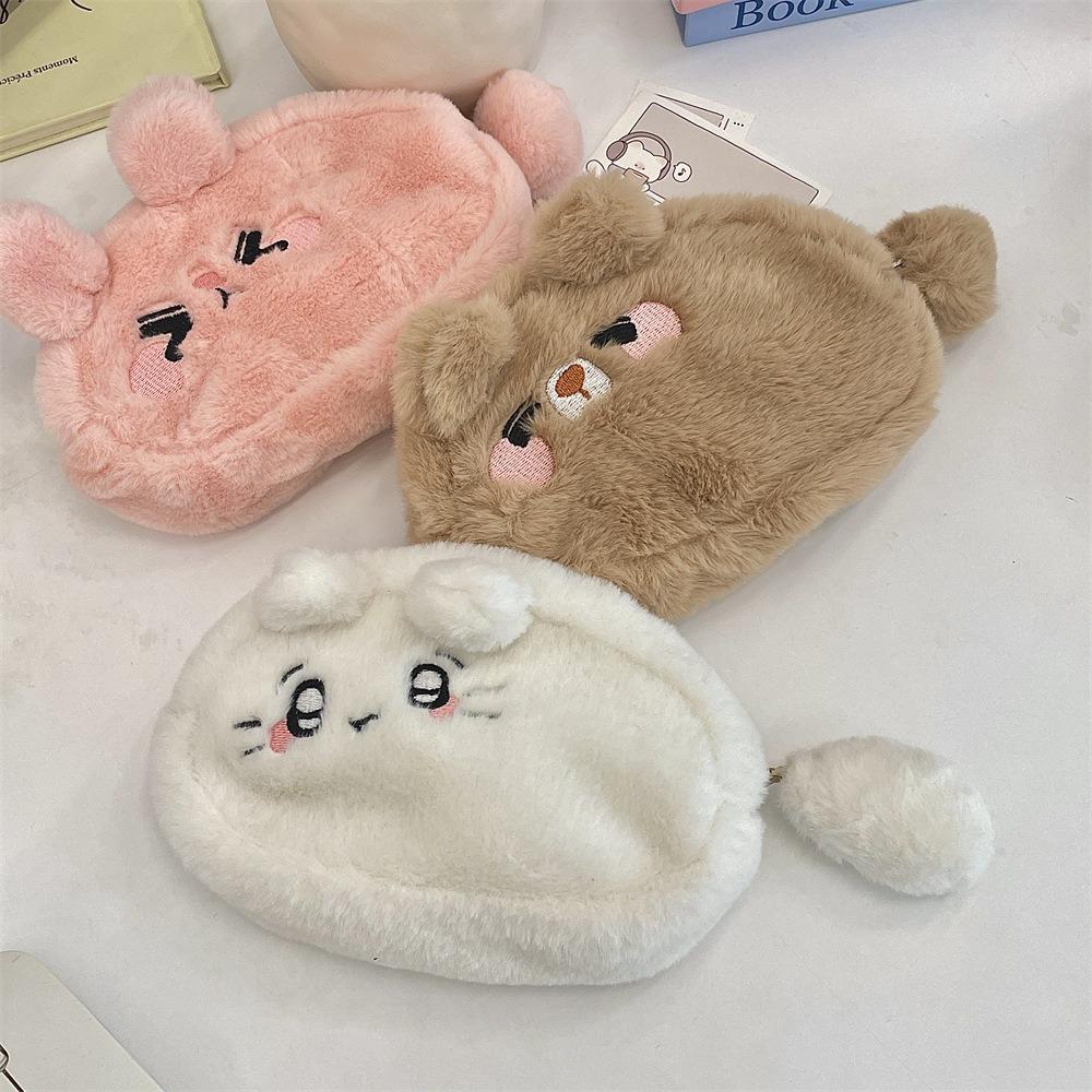 Пенал с изображением кролика и медведя, большая вместимость, сумка для канцелярских принадлежностей на молнии, симпатичный инструмент для хранения канцелярских принадлежностей